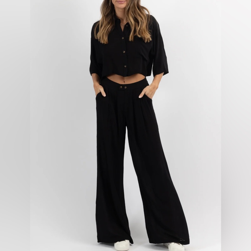 FLOAT ON LINEN BLACK COLLAR PANT SET